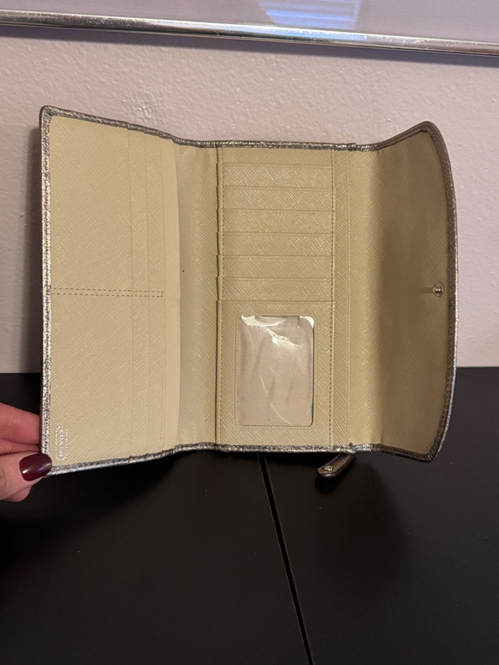 Coach Metallic Silver and Khaki Signature Continental Wallet - Picture 8 of 13